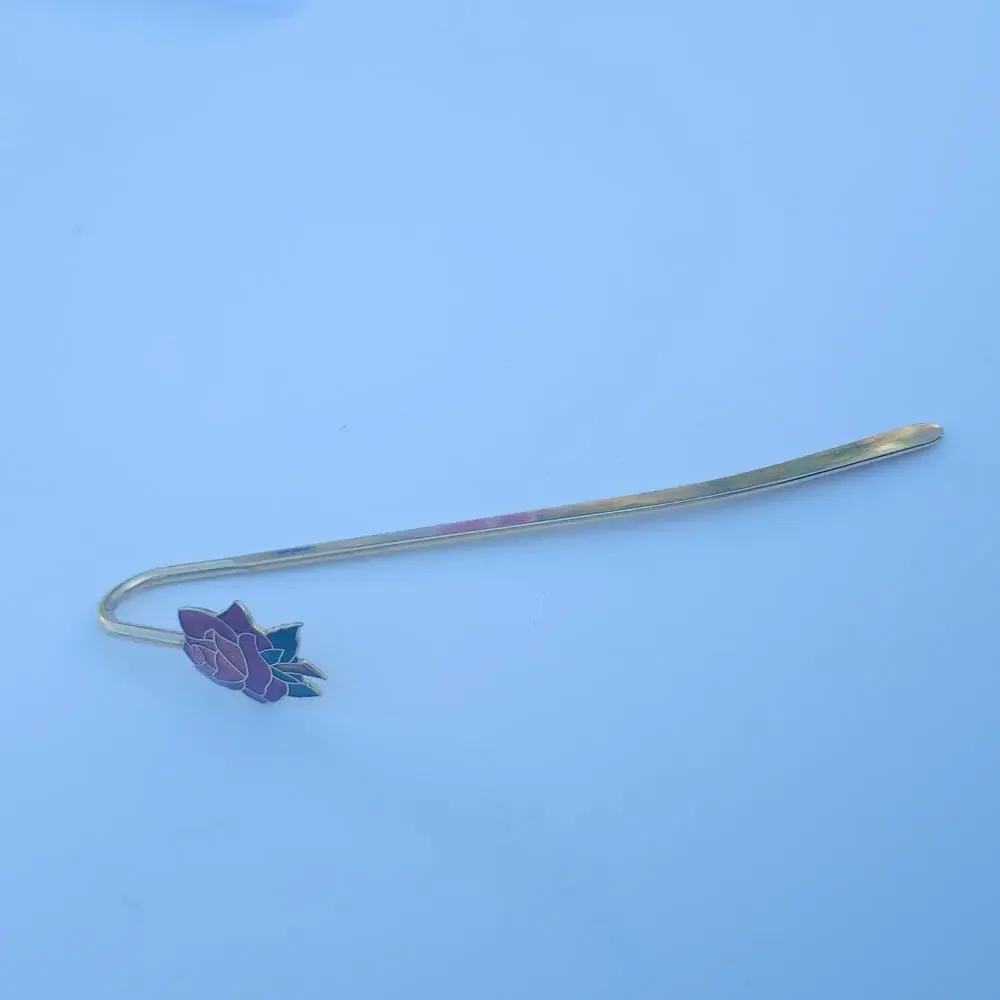 Gold Tone Metal Bookmark Red Green Rose Cloisonne Enamel Book Hook Reader Gift - Picture 6 of 7